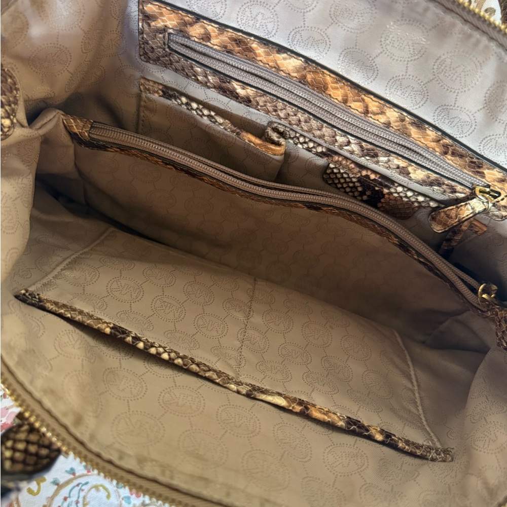 Michael Kors Snake-Print Satchel in Brown and Tan - Picture 3 of 3